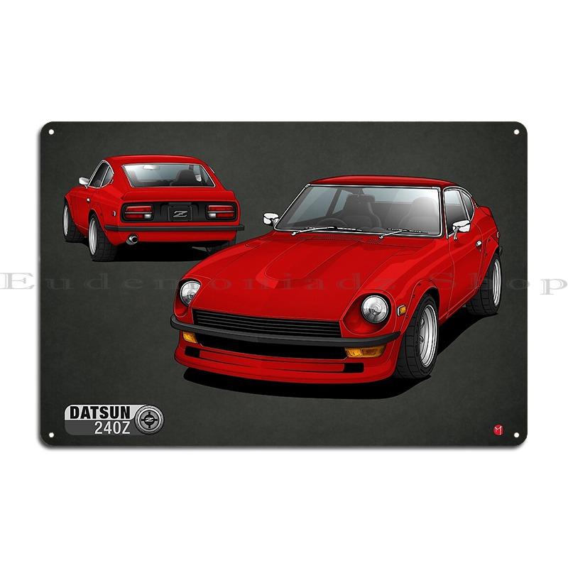 Datsun 240Z - Red GTR - V2 Specs Skyline GT-R (R33) Metal Plaque Kitchen Vintage Rusty Club Create Tin Sign Poster