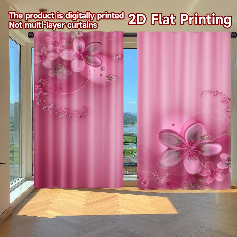 

Set Of 2 Flat Printing Curtains Without Rod Floral Pink Celebration Design April Fools Is Day Festival Creative Prints Made Polyester W100*H70(CM)-Rod Pocket&1PCS
