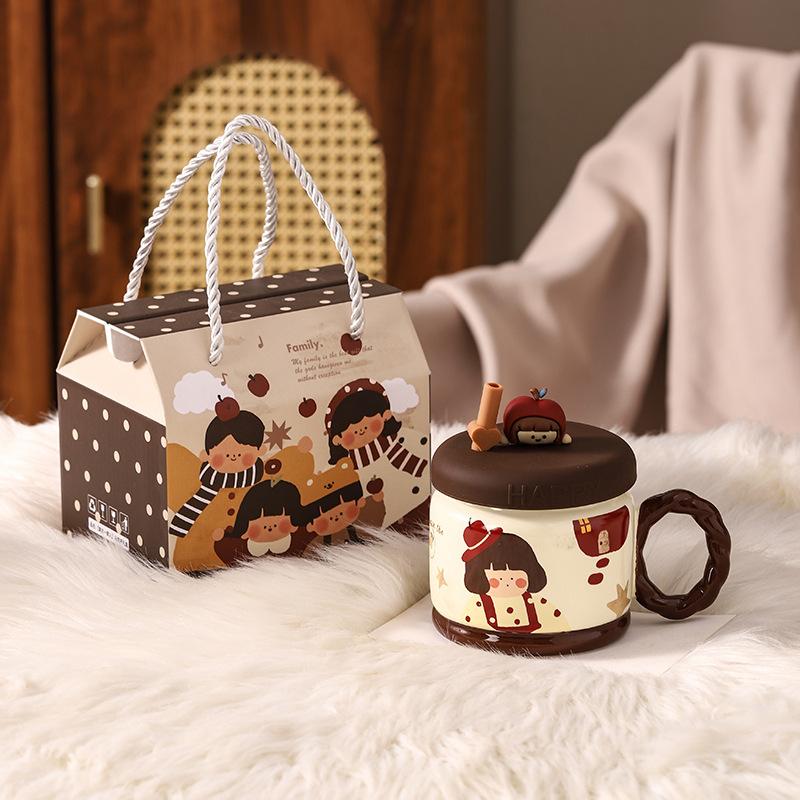Parent Child Time Family Ceramic Water Cup High Value Gift Set Retro Cute Style Mug Holiday Gift