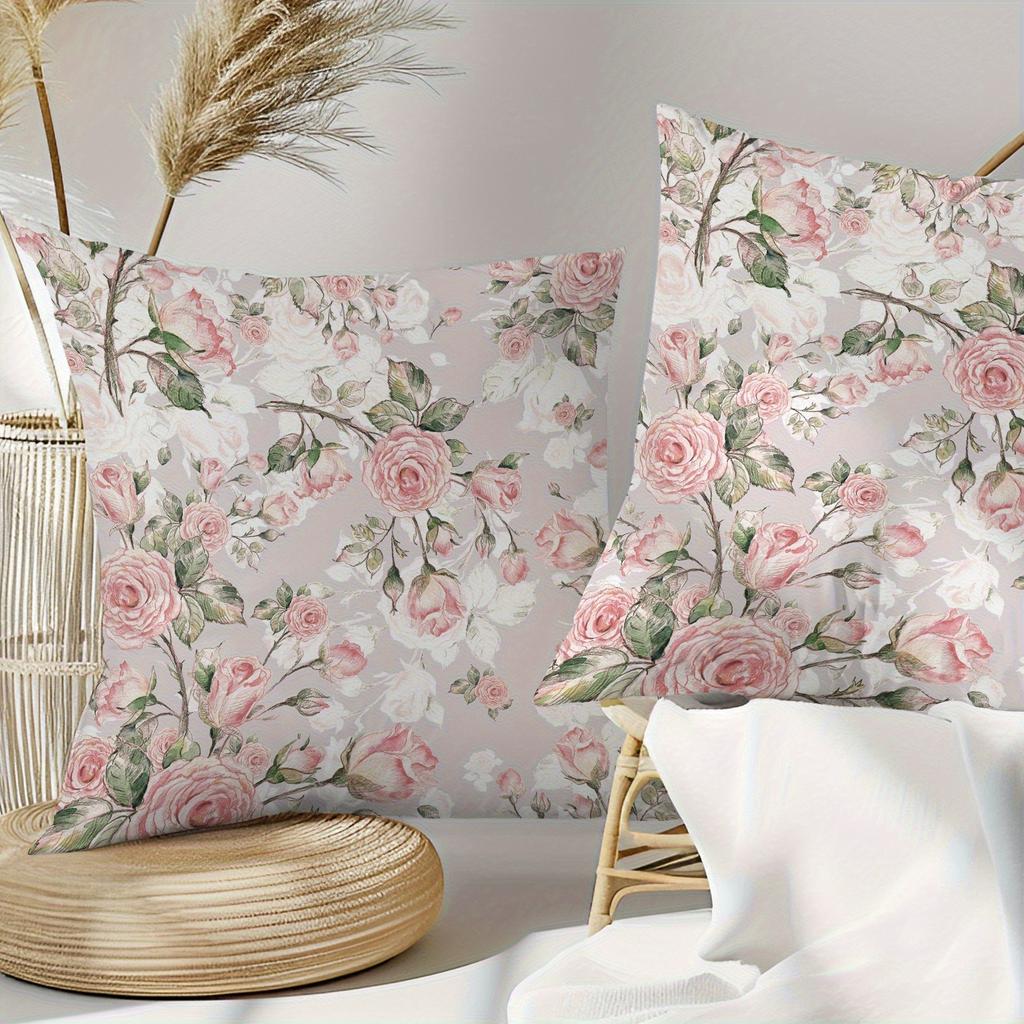 1Pc French Countryside Rose Pillow Cover, 2D Double-Sided Polyester Cushion Case, Elegant Pastoral Decor Pillowcase, Ideal Gift