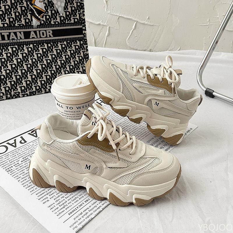 

Ladies New fashion Shoes Thick soled comfortable Sneakers Trendy versatile leather shoe Casual breathable Women s shoes Mujer 40 бежевий
