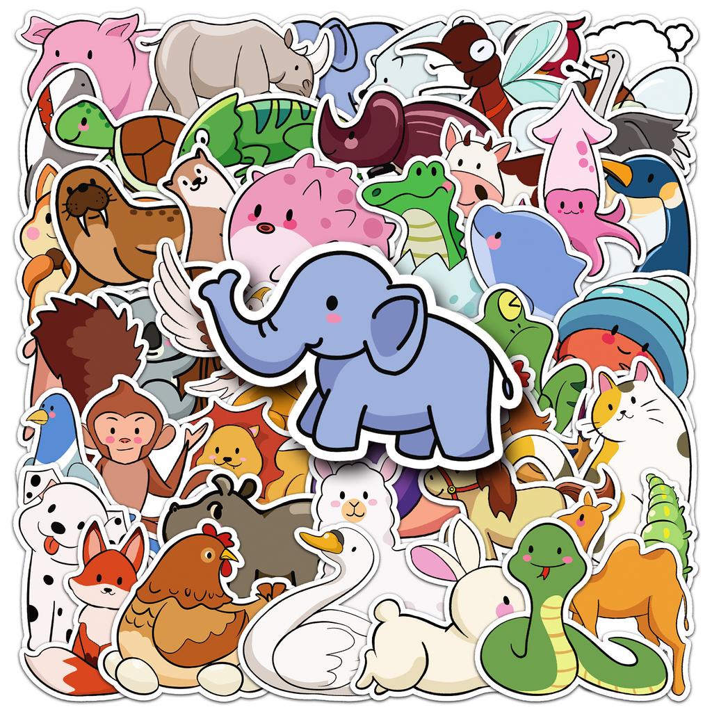 50 Cartoon Animal Graffiti Stickers Cute Hand-drawn Simple Drawing Decorative Water Cup Computer Mobile Phone Case Stickers