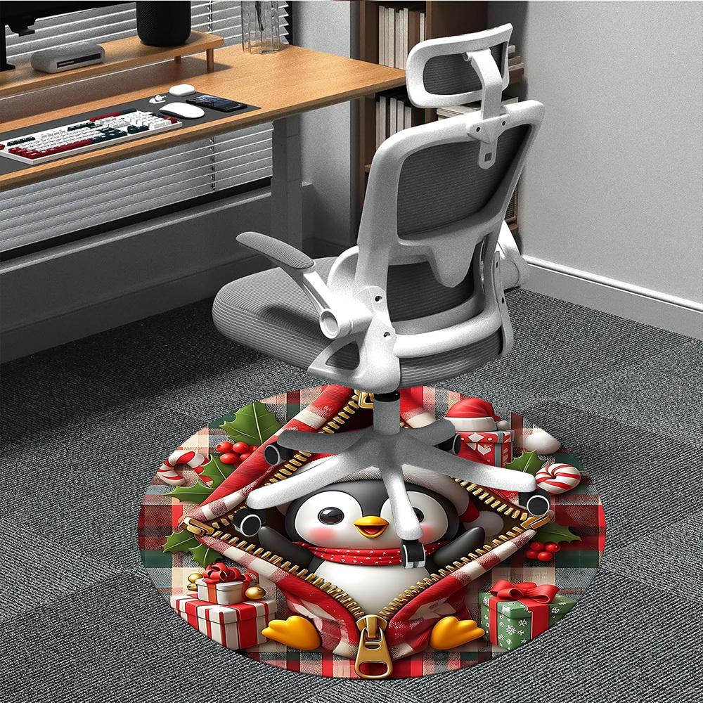 1PC Penguin Christmas Office Round Area Rug, Mat Suitable For Office, Under Office Chairs Bedroom Living Room Home Decor, Room Deco