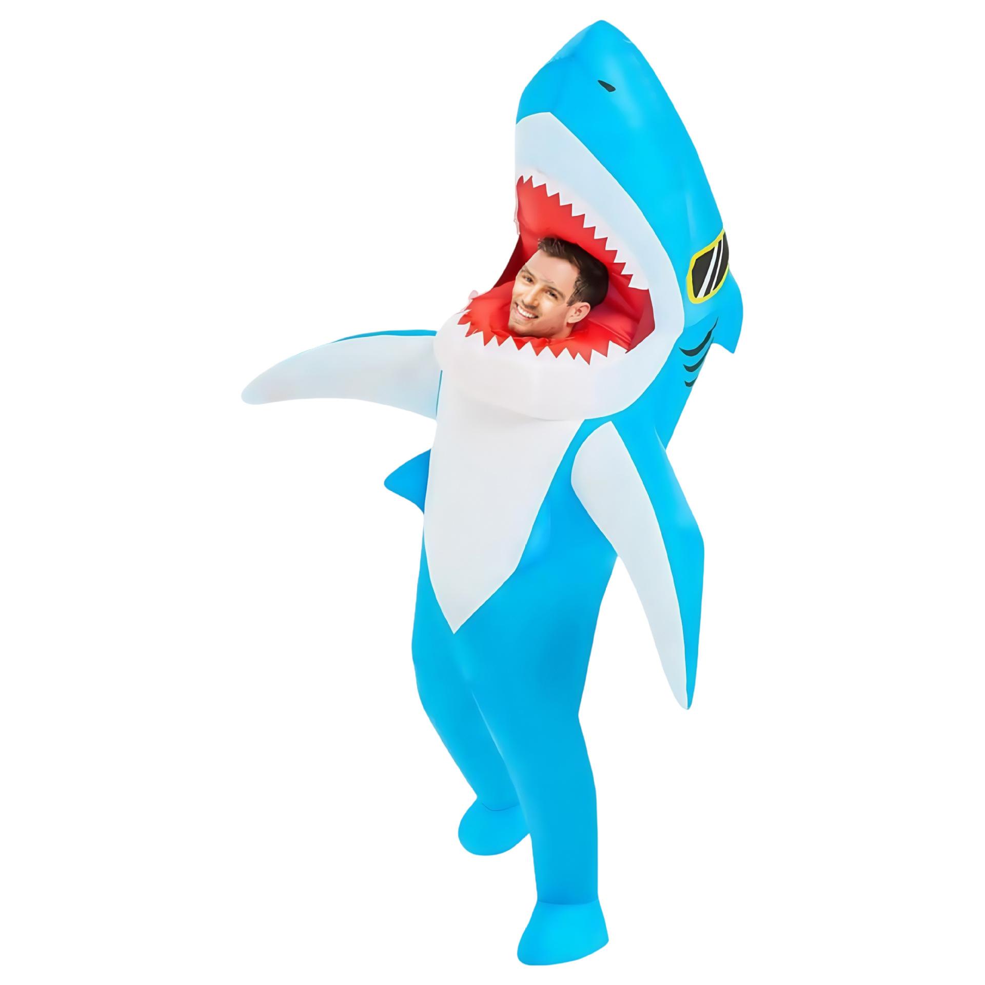 

Надувной костюм акулы с открытым телом, для взрослых 150-190cm синий