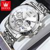 OLEVS 2856 Classic Quartz Watches for Men Flywheel Skeleton Moon Phase Chronograph Waterproof Luminous Men's Dress Wristwatches