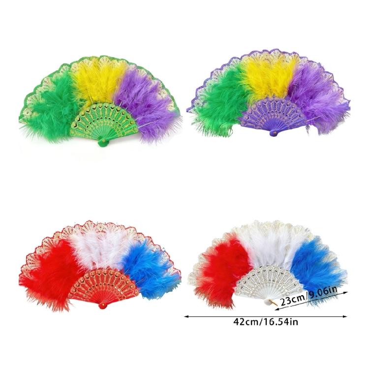 Feathered Fan 20s Retro Folding Fan Flapper Hand Fan for Costumes Dancing Party Wedding Decorations Rave Fan Gift