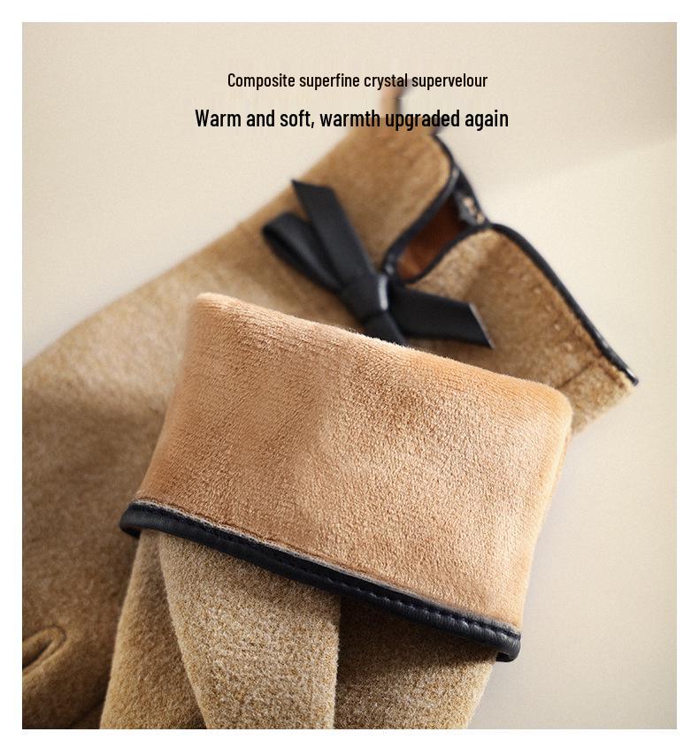 Women's Cute Warm Winter Touchscreen Velvet Bow Gloves DY28
