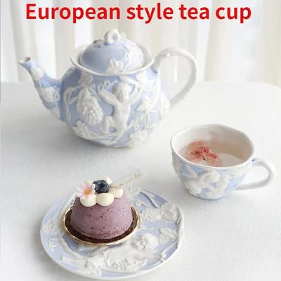 Britisches Teetassenset Retro Geprägte Kaffeetasse Geschirr Kessel Tasse und Untertasse Haushaltswaren Europäischer Hofstil Küchengeschirr Geschenk