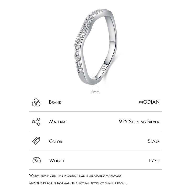 MODIAN Pure 925 Sterling Silver Irregular Geometric Lines Wave Finger Rings For Women Anniversary Gift Fine Jewelry