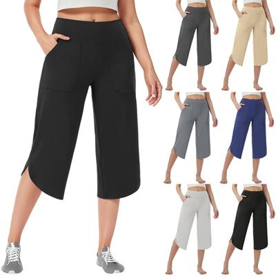 Damenhosen mit Taschen Caprihosen für Damen Yoga Leggings Locker Hohe Taille Crop Trainingshosen Sommer