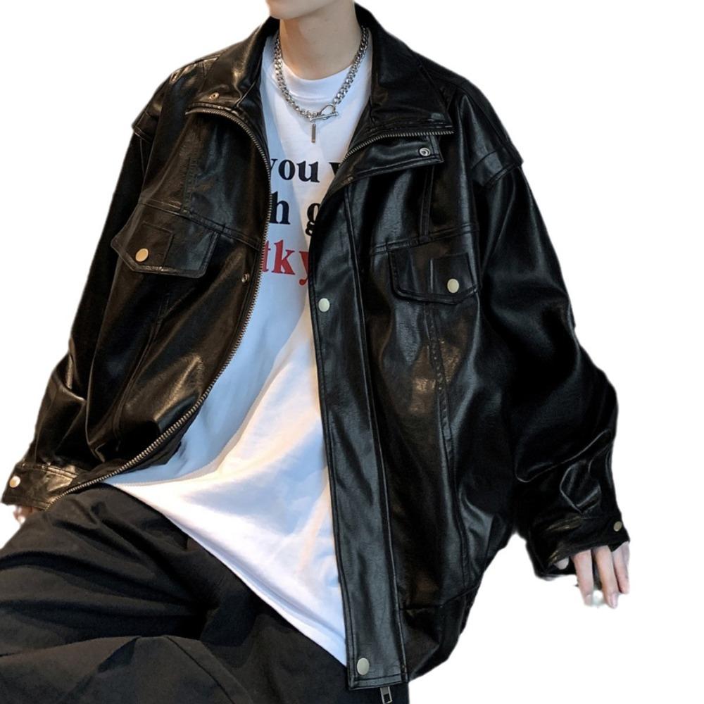 American Street PU Leather Jacket Casual Versatile Autumn Ins Trendy Ruffian Handsome Locomotive Clothing Loose Leather Jacket Men