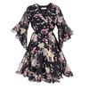 Women Fashion Casual Chiffon Floral Printing Short Sleeve V-Neck  Party Dress
