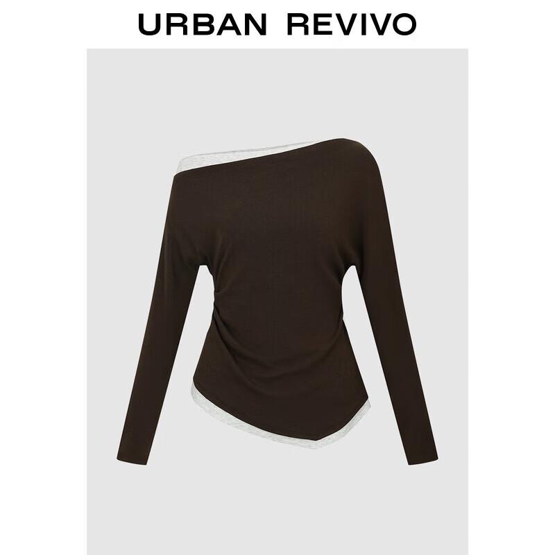 UR2025 Women s Color-block Off-shoulder Pleated T-shirt XL