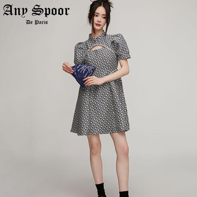

ANY SPOOR Women s Chinese Style Printed Short Sleeve Dress S