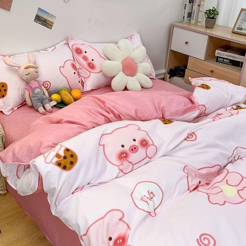 INS Pink Solid Color Bedding Set Girls Boys Single Double Size Flat Sheet Duvet Cover Pillowcase Bed Linens Home Textile