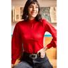 Women's Black Front Drop Balloon Sleeve Crepe Blouse Blz-19000708