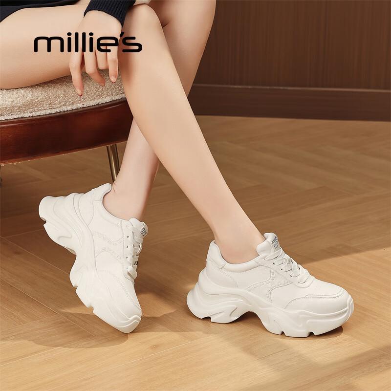 Millies Women s Genuine Leather Chunky Dad Sneakers 35