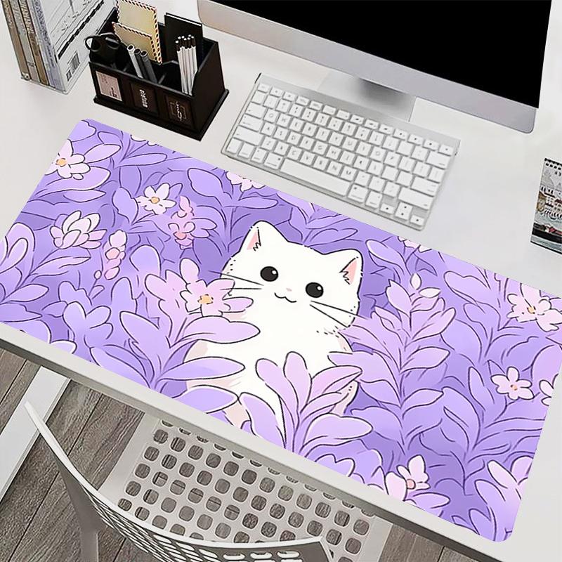 Blumenkatze Mauspads Erweitertes Gamer Schreibtischmatte PC Computer Tastaturmatte Heilendes Gummi Tischmatte kawaii Teppich Großes xxl-Mauspad