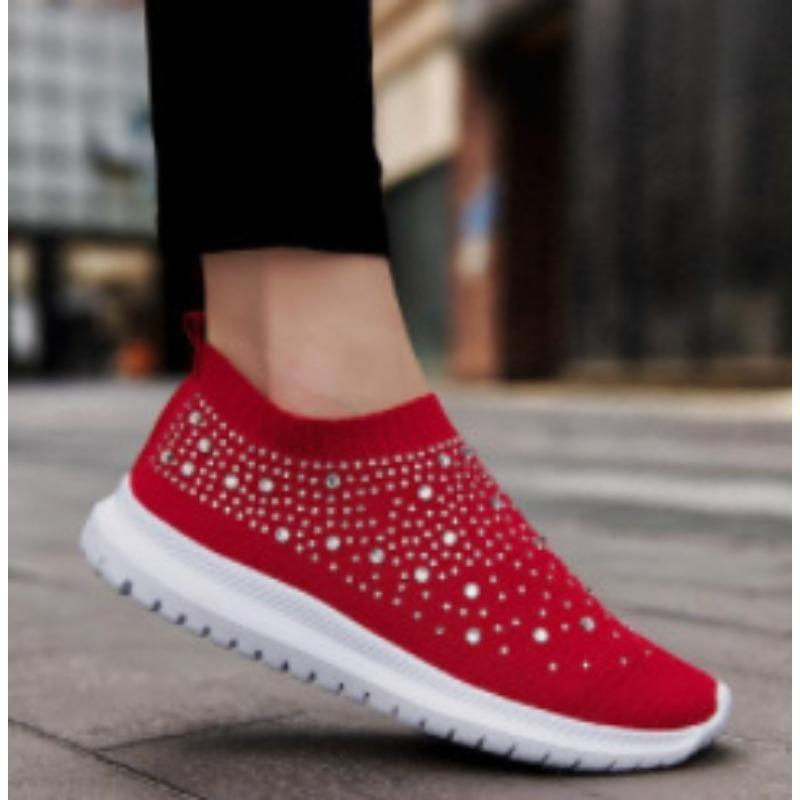 Neue Wunschgröße Strass fliegende gewebte Sneaker Mesh-Schuhe Vier-Gas-Saison Sport- und Freizeitschuhe Damen