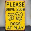 Rustic Metal Sign Please Slow Down Dog At Play Vintage Faux Iron Wall Decor 8x12 Inch for Home Garage Bar Cafe