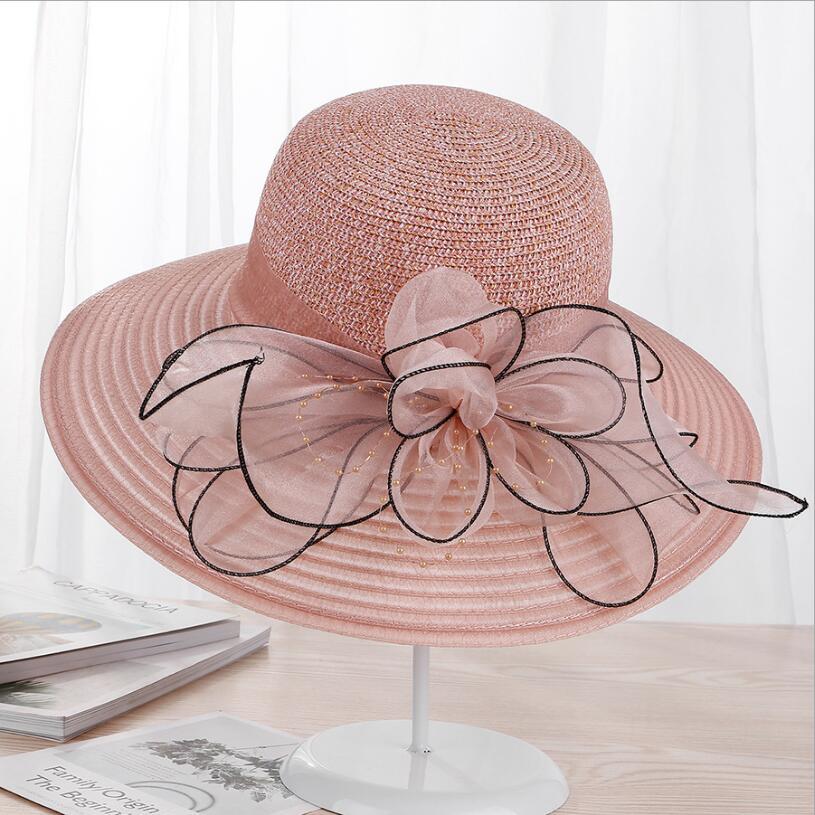 Summer Ladies Hat Leisure Beach Women Sun Hat Elegant Wide Brim Hat Silk Flower Bucket Hat Casual Cap Female Fedora