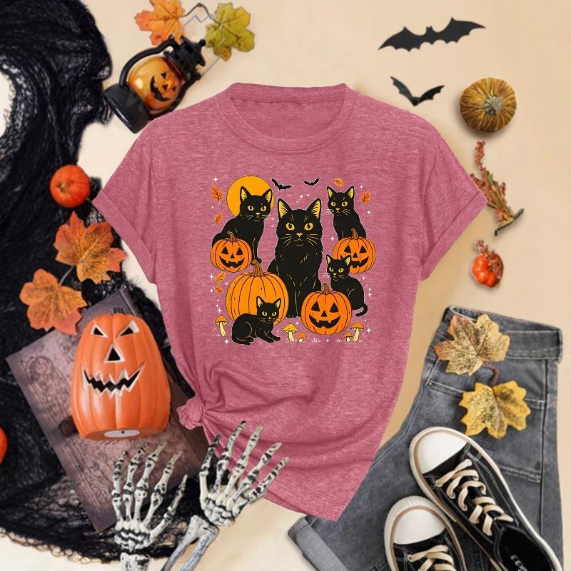 Halloween Atmosphere Printing Fashion Casual Short Sleeve Crew Neck Women's T-Shirt