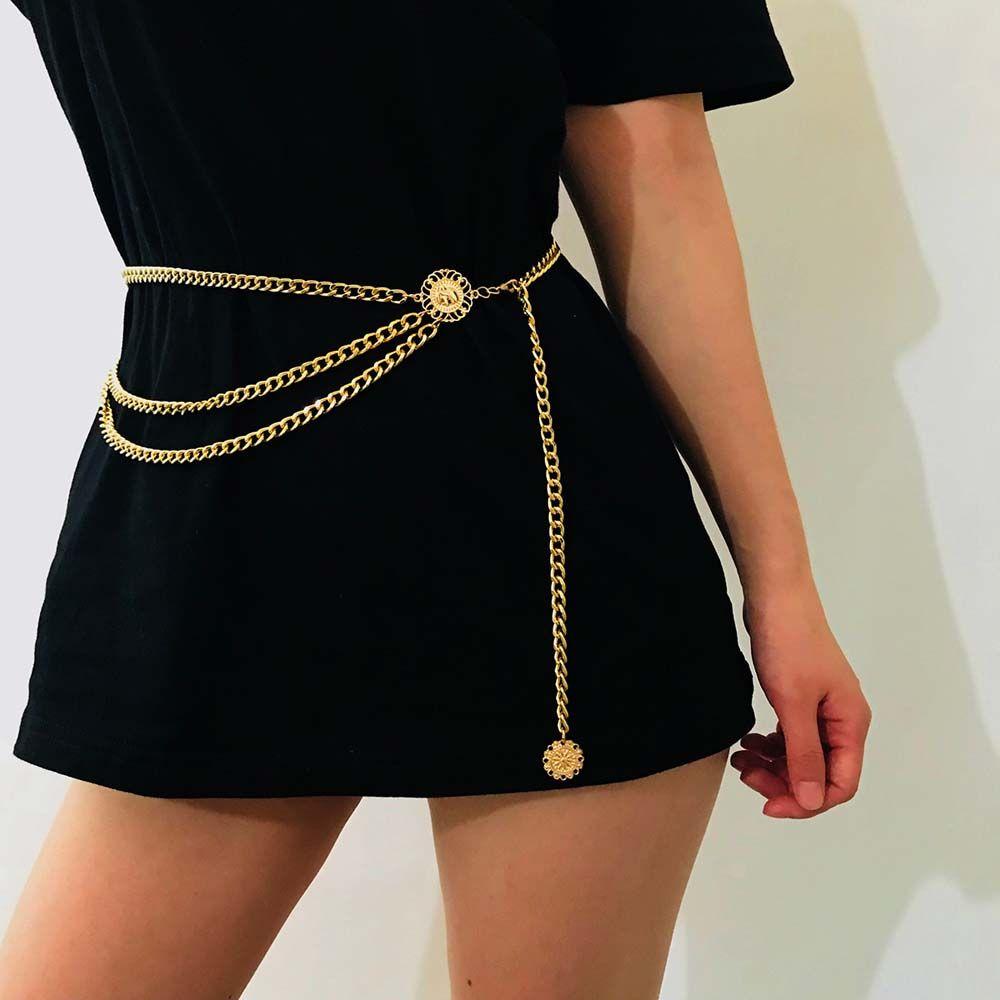 Round Pendant Adjustable Zinc Zinc Alloy Chains Waist Chain Women Body Chain Aluminum Chain Metal Belts