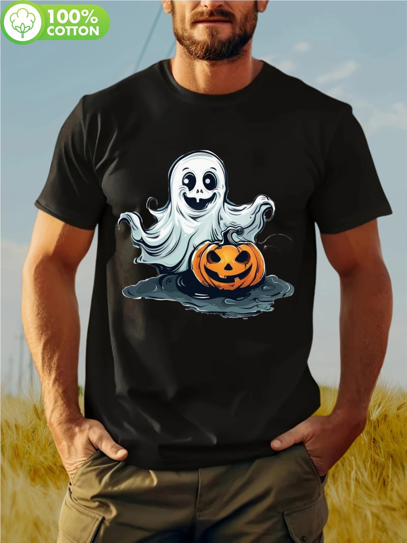 1pc Casual Cotton T-shirt - Halloween Cartoon & Pumpkin Print XXXXL