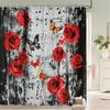 Watercolor Red Roses Flowers And Butterflies Shower Curtain Bath Curtain Printing Bathroom Curtains For Home Decoration Curtain
