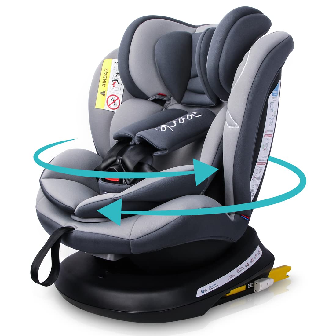 

Reecle Автокресло для новорожденных до 12 лет, крепление ремнем безопасности ISOFIX, сиденье с вращением на 360°, (0-36 кг), совместимый, (Серый)