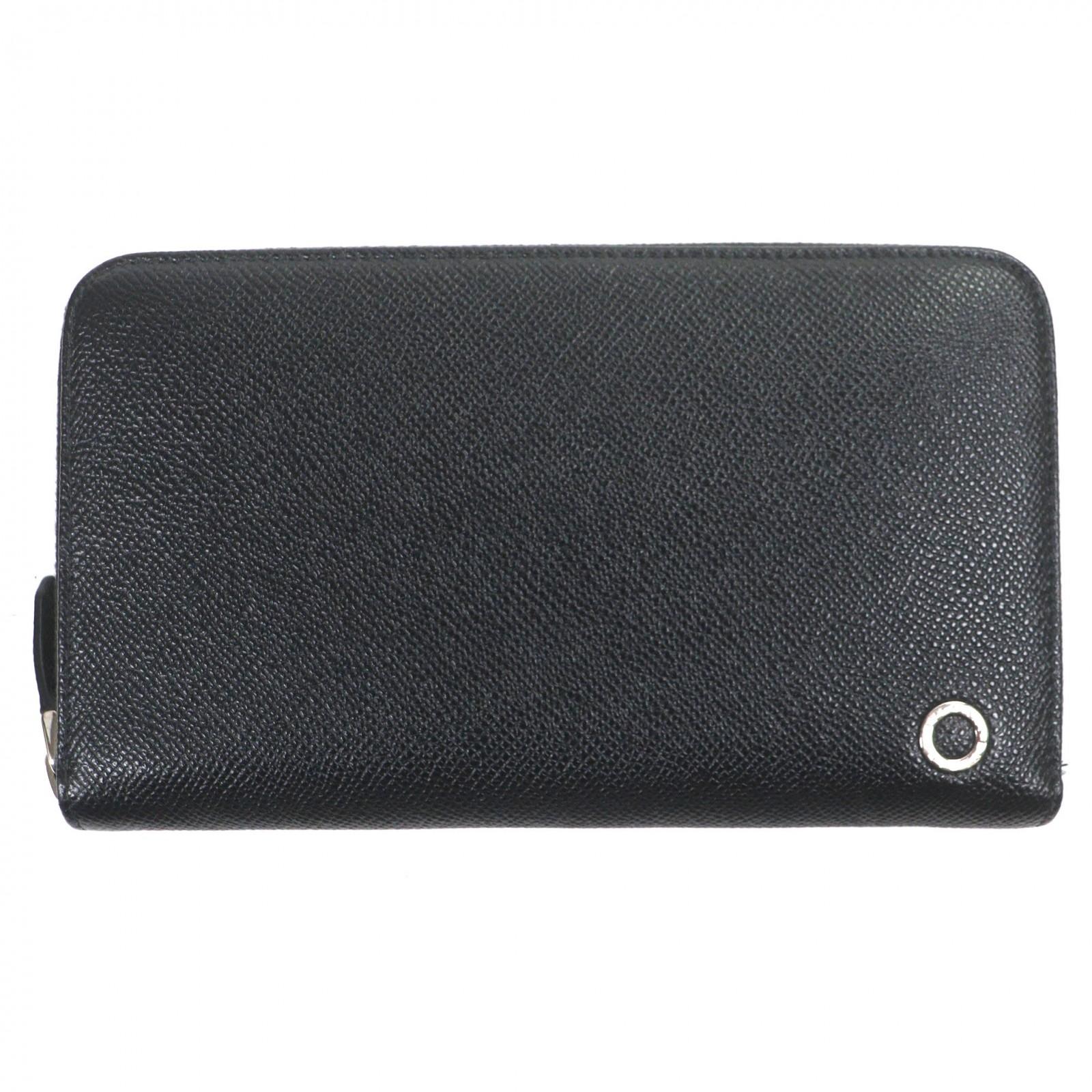 

Great BVLGARI Purse Logo Metal Round Zip Long Wallet black leather mens Used