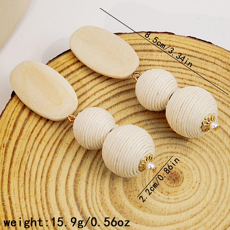 Vintage Wooden Beaded Long Drop Earrings For Women Bohemia Handmade Geometric Wood Earring Pendant Jewelry