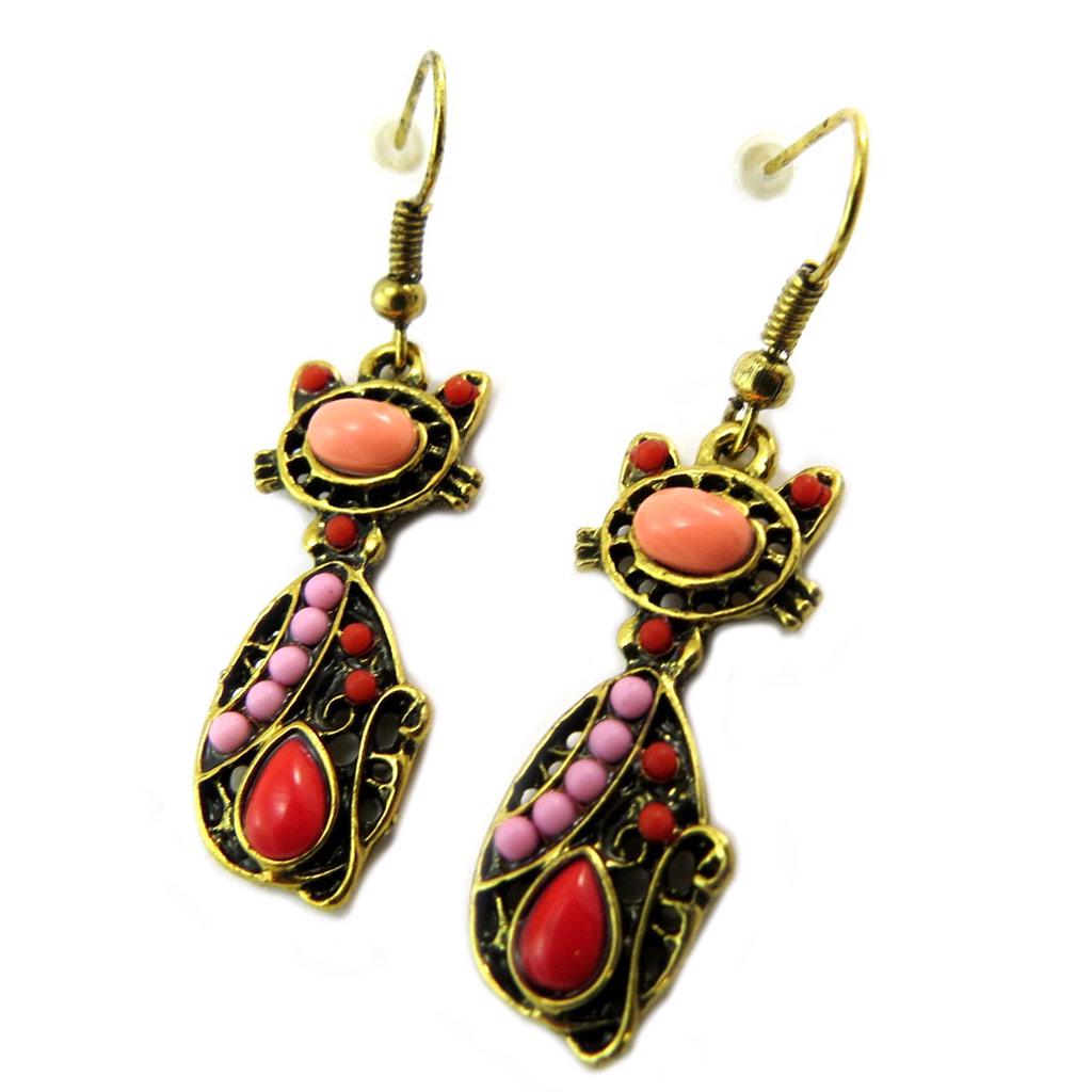 Les Trésors De Lily [P3397] - Designer Earrings 'Cats' Red Rose Gold