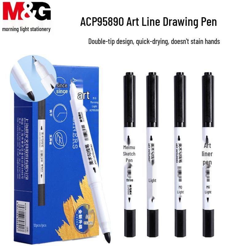 

Double-Ended Art Outline Pen - Black Water-Based Graffiti & Watercolor Pen for Students and Children One Box (12 Pieces) чёрный