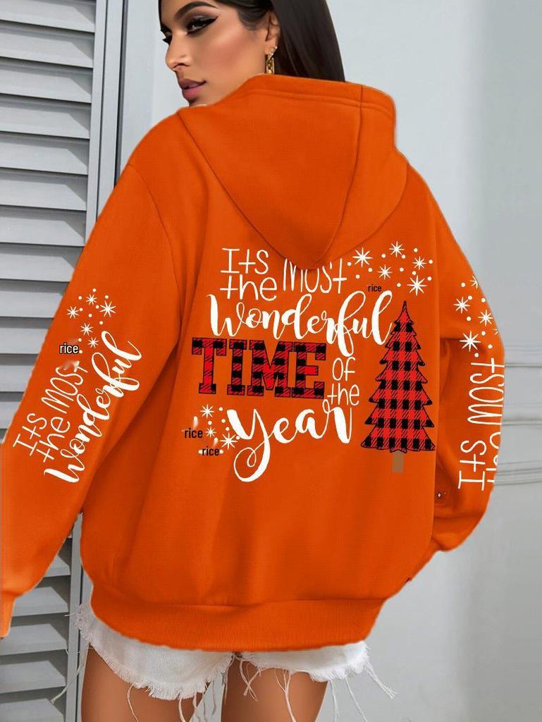 Women's Creative Christmas Tree Print Hoodie - Casual Loose Autumn Pullover
