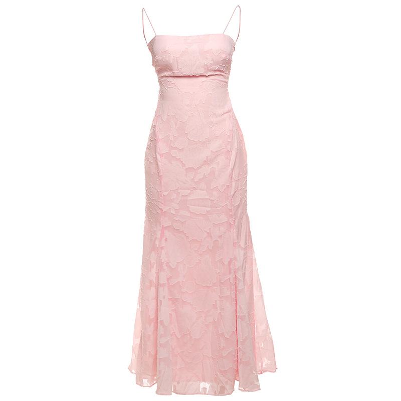 

Весна Новое Женское Французское Сексуальное Темпераментное Платье на Одно Плечо с Открытой Спиной на Бретелях, Приталенное M розовый