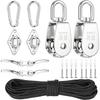 J1UL1N M25 Stainless Steel Pulley System Kit,Pulley Block Nylon Rope Eye Pad Plate And Hooks For Sun Shade Sail, Clothesline