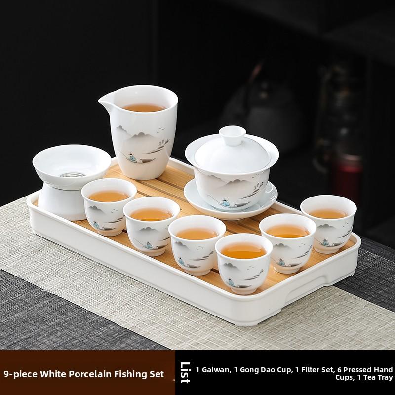 Ceramic Gongfu Tea Set Yuxi White Porcelain Tea Pot Cover Bowl And Tea Cups Set for Home Office Tea Brewing