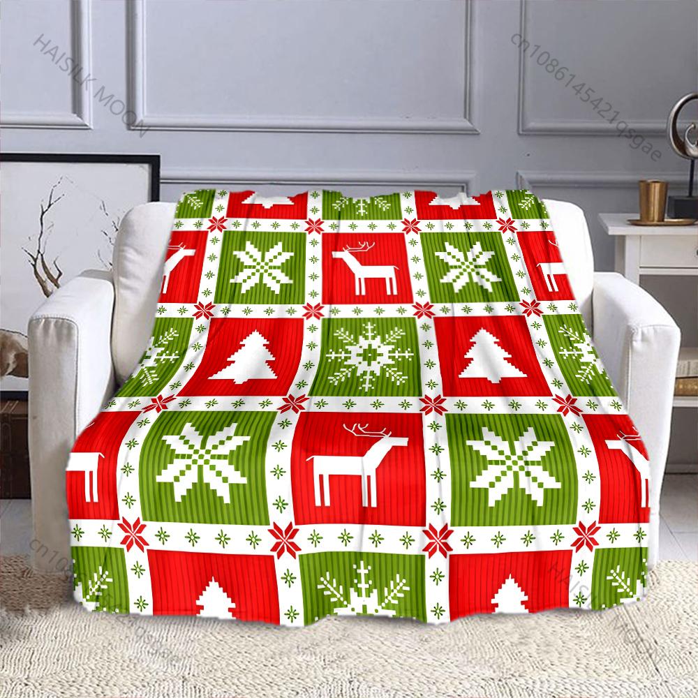 Christmas-themed Background Elements Pattern Blanket Flannel Material Soft Warm for All Seasons, Home Outdoor Camping Picnics RV
