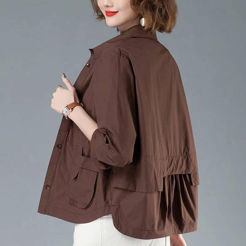 Fashion Single-breasted Solid Color Jackets Tops Female Spring All-match Loose Casual Long Sleeve Pockets Coats Women's Clothing