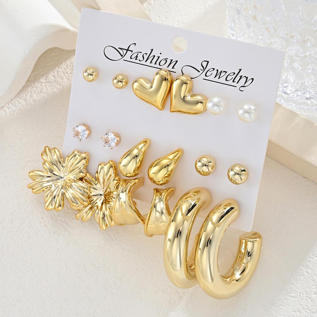 18 Pcs Fashion Heart Floral Water Drop Earring Sets for Women Boho Pearl Zircon Geometric C Shape Earring Daily Wear Jewelry New