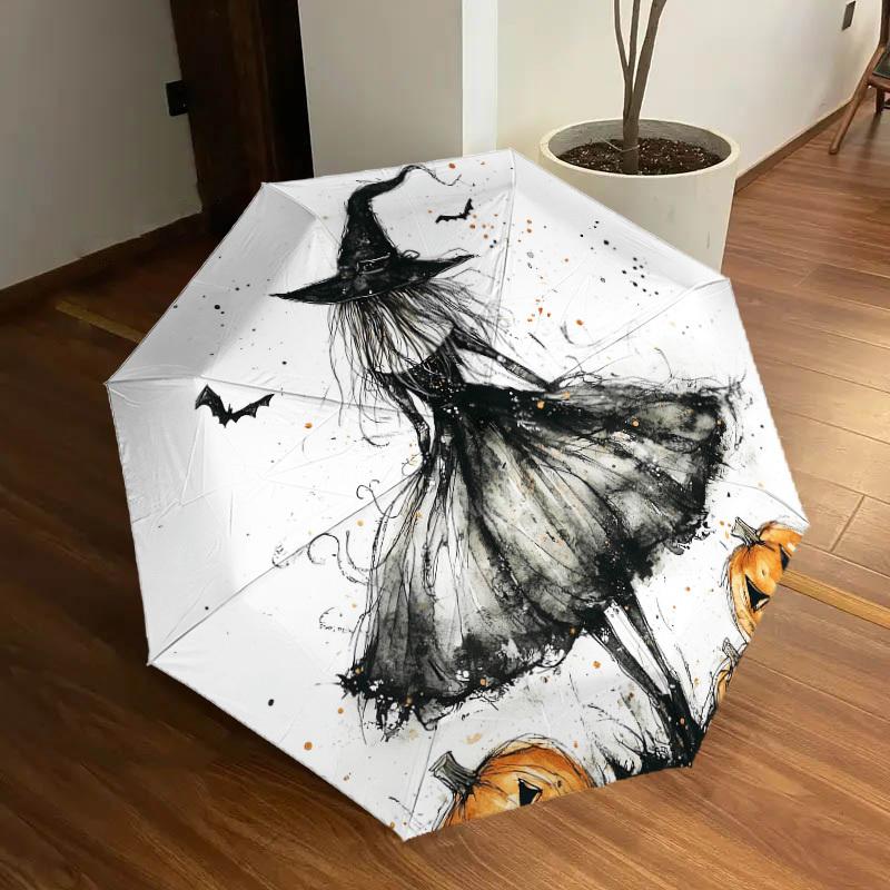 1pc Witch Pumpkin Pattern Umbrella Design Automatic Opening and Closing Umbrella, High-quality Travel Umbrella, Lightweight and Portable, -53