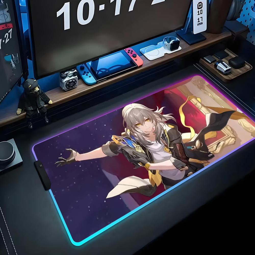 stelle hsr Mouse Pad RGB Gaming Mousepad Big LED Pad PC Desk Mat Luminous Mouse Pad Large Keyboard Mats Table Rug With Backlit