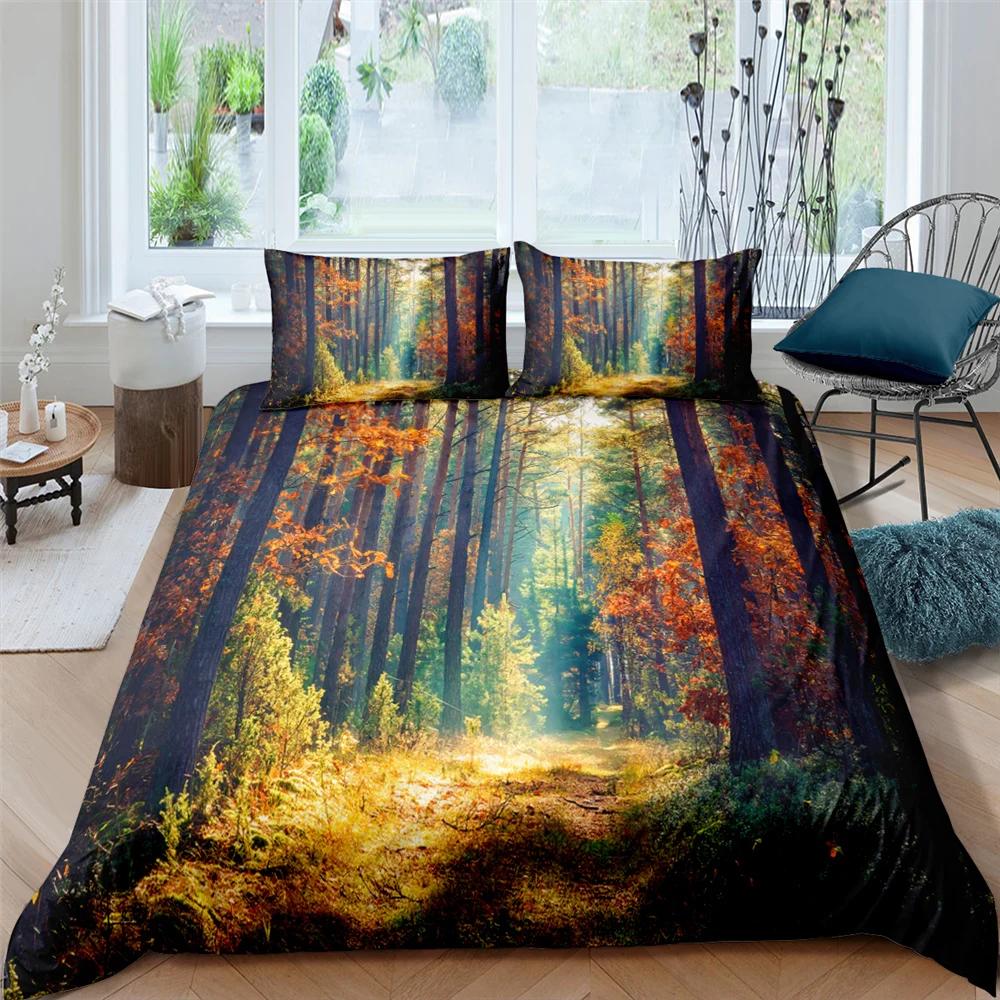 Beautiful Scenery Bedding Set Bed Cover Floral Trees Duvet Cover with Pillowcase 2/3Pcs King Bedclothes Polyester Quilt Cover