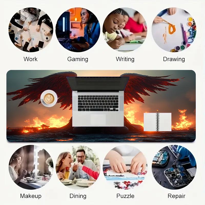 Angel Fire Xl Gaming Mouse Pad Nonslip Rubber Base Stitched Edge Waterproof Desk Mat For Pc Laptop Gamer Office Computer Accessories C92943