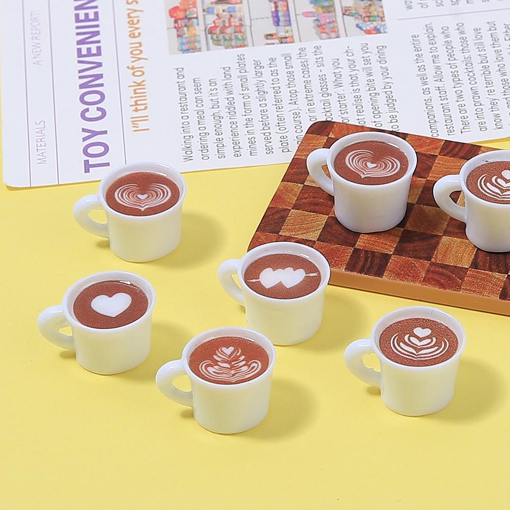 Handmade Heart-Shaped Latte Art Coffee Cup Toy, DIY Ornament, Cream Glue Accessories, Resin Parts