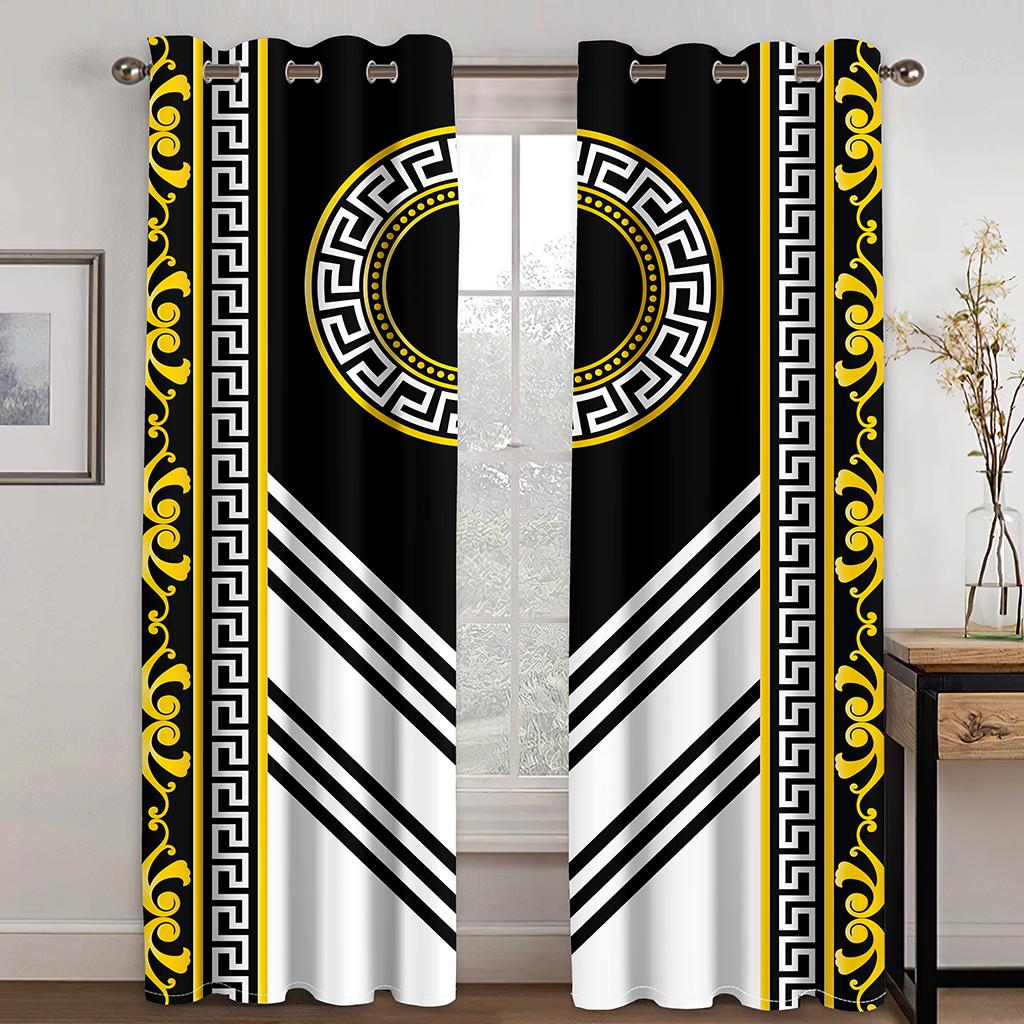 Luxuriöse goldene Saba Barquote abstrakte äthiopische Fenstergardinen Raffrollos für Kinderzimmer Wohnzimmer Küche Tür Heimdekor 2 Stück