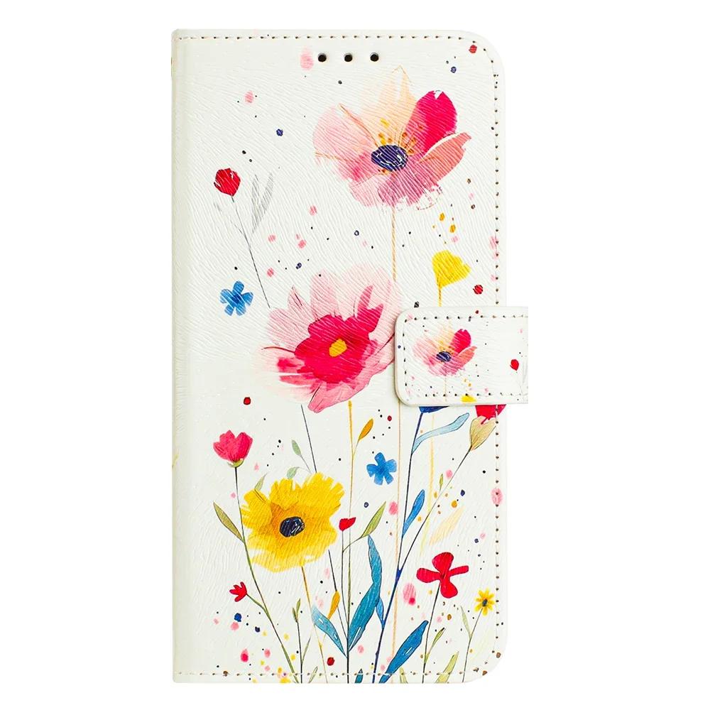 Coloured Drawing Wallet Case for iPhone 16E SE3 SE 8 7 6 6S Plus 16 Pro Max Shockproof Stand Card Holder Strap Flip Phone Cover