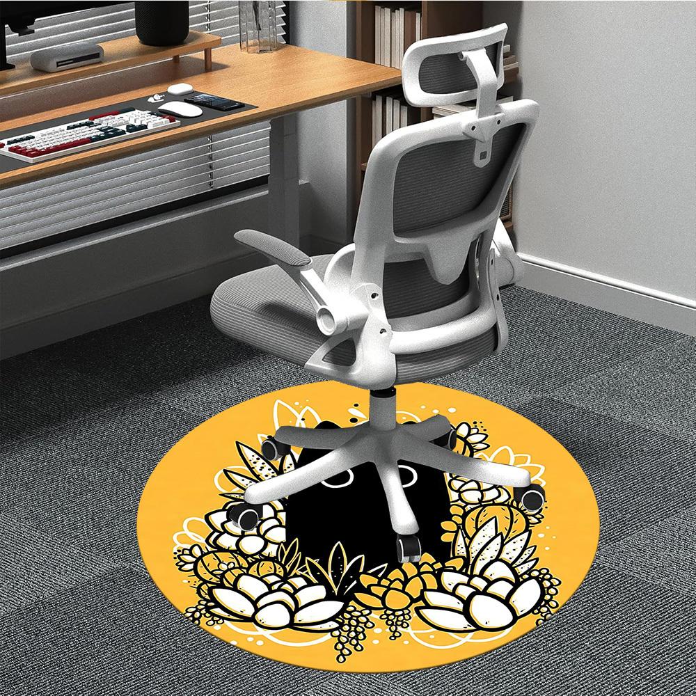 

1pc Cat Succulents Office Round Area Rug, Mat Suitable For Office, Under Office Chairs Bedroom Living Room Home Decor, Room Deco 80cm