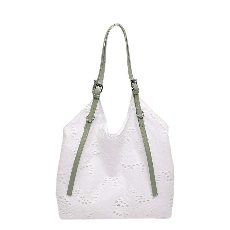 

Large Capacity Shoulder Casual Simple Bags Hollow Stitching Line Flower Design Basic Style Premium Durable Quality